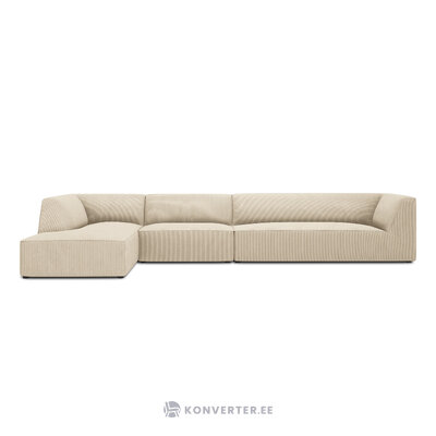 Kampinė sofa rubino, 5 vietų (micadon home) šviesiai smėlio spalvos, aksominė, kairė