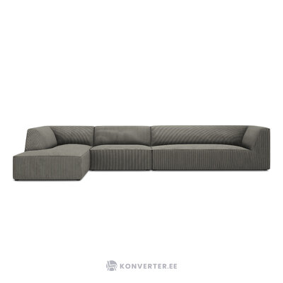 Kampinė sofa rubino, 5 vietų (micadon home), šviesiai pilka, aksominė, kairė