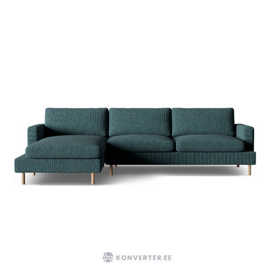 Угловой диван «Алия» зелёный синий меланж, структурированная ткань, левый