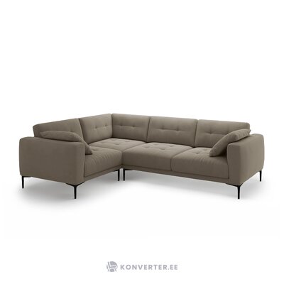 Угловой диван «Бэми» серо-коричневый, бархат, левый