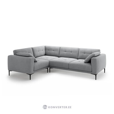 Угловой диван «Бэми» серый, бархат, левый