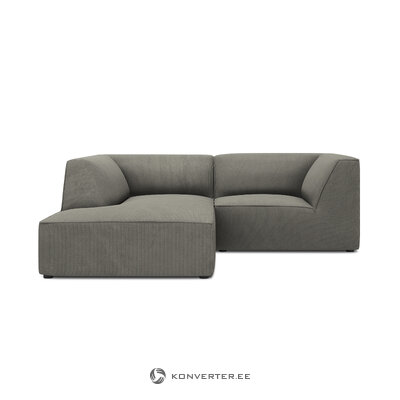 Kampinė sofa rubino, 3-vietė (micadon home), šviesiai pilka, aksominė, kairė