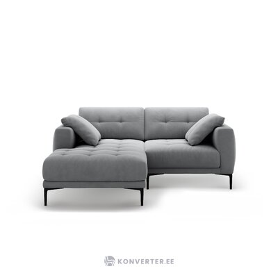 Угловой диван «Бэми» серый, бархат, левый