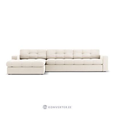 Kampinė sofa (justin) micadon limituoto leidimo šviesiai smėlio spalvos, aksominė, kairė