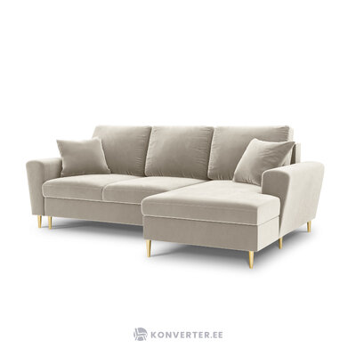 Moghan kampinė sofa, 4-vietė (micadoni home) smėlio spalvos, aksominė, aukso metalo, geriau