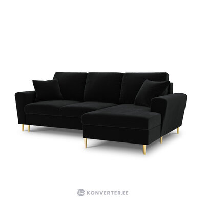 Moghan kampinė sofa, 4-vietė (micadon home) juoda, aksominė, auksinė metalinė, geresnė