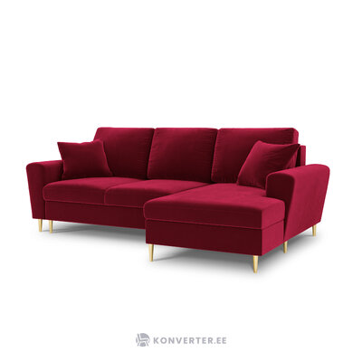 Moghan kampinė sofa, 4-vietė (micadon home) raudona, aksominė, auksinė metalinė, geresnė