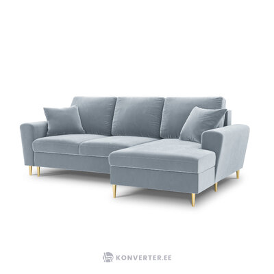 Moghan kampinė sofa, 4-vietė (micadon home) šviesiai mėlyna, aksominė, auksinė metalinė, dešinė