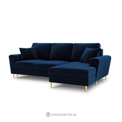 Moghan kampinė sofa, 4-vietė (micadoni home) tamsiai mėlyna, aksominė, auksinė metalinė, dešinė