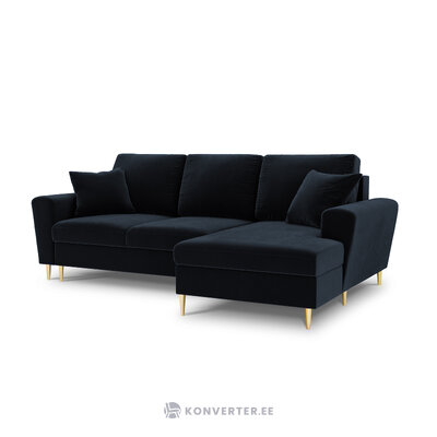 Moghan kampinė sofa, 4-vietė (micadon home) tamsiai mėlyna, aksominė, auksinė metalinė, dešinė