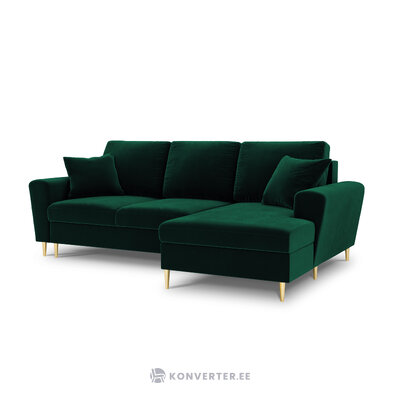 Moghan kampinė sofa, 4 vietų (micadoni home) buteliukas žalias, aksominis, auksinis metalas, geriau