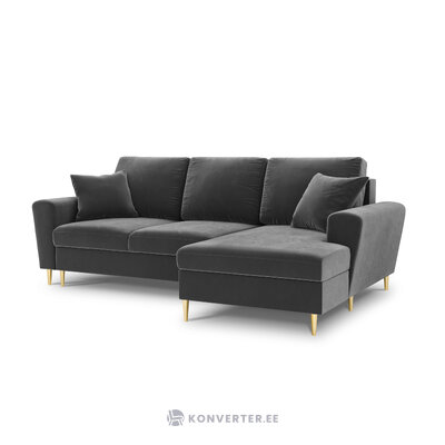 Moghan kampinė sofa, 4-vietė (micadoni home) šviesiai pilka, aksominė, auksinė metalinė, dešinė