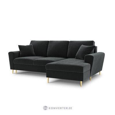 Moghan kampinė sofa, 4-vietė (micadoni home) tamsiai pilka, aksominė, auksinė metalinė, dešinė