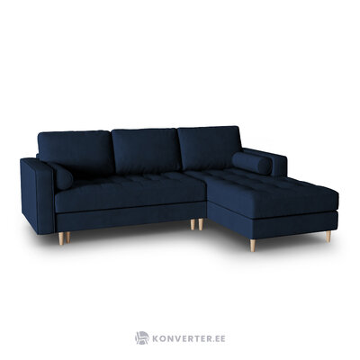 Stūra dīvāns gobi, 5-vietīgs (micadoni home) dziļi zils, samts, dabīgs dižskābarža koks, labāk