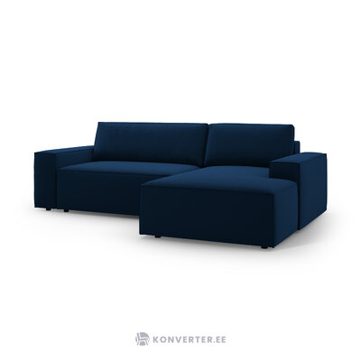 Угловой диван-кровать (jodie) королевский синий, бархат, правый