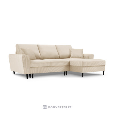 Moghan kampinė sofa, 4-vietė (micadoni home) smėlio spalvos, aksominė, juodo buko, geriau