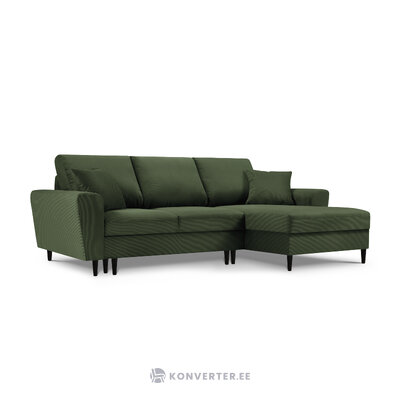 Moghan kampinė sofa, keturvietė (micadon home) buteliukas žalia, aksominė, juodo buko mediena, geriau