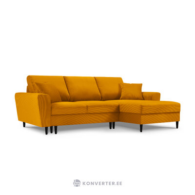 Moghan kampinė sofa, 4-vietė (micadoni home) geltona, aksominė, juodo buko mediena, dešinė