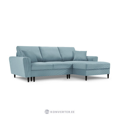 Moghan kampinė sofa, 4-vietė (micadon home) šviesiai mėlyna, aksominė, juodo buko mediena, dešinė