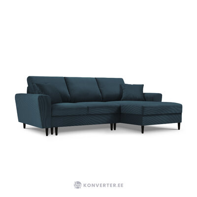 Moghan kampinė sofa, 4-vietė (micadon home) tamsiai mėlyna, aksominė, juodo buko mediena, geriau