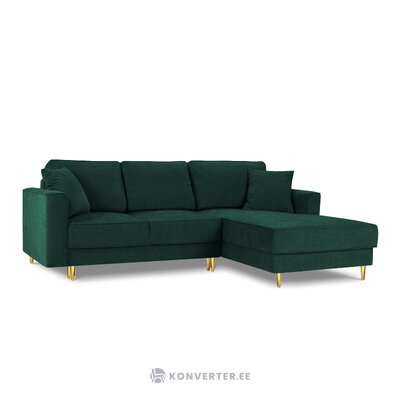 Угловой диван Dunas, 4-местный (микадони для дома) бутылочно-зеленый, структурная ткань, золотой металл, лучше