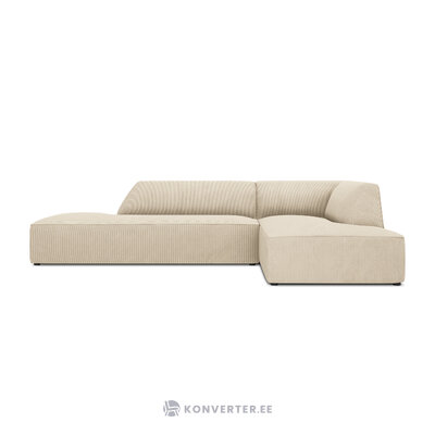 Угловой диван рубиновый (1), 4-х местный (микадони домашний) светло-бежевый, бархатный, лучше