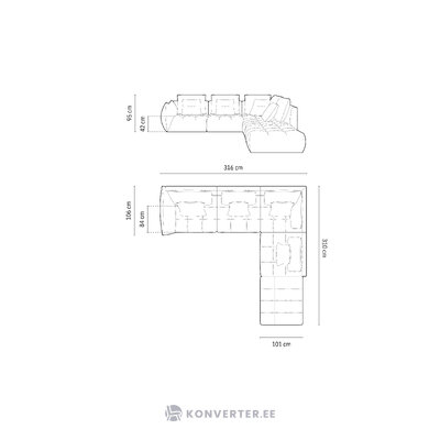 Moduļu stūra dīvāns (bloom) dzeltens, samts, labais