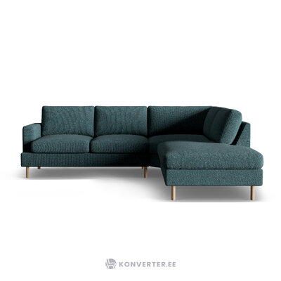 Угловой диван «Алия» зелёный синий меланж, структурированная ткань, правый
