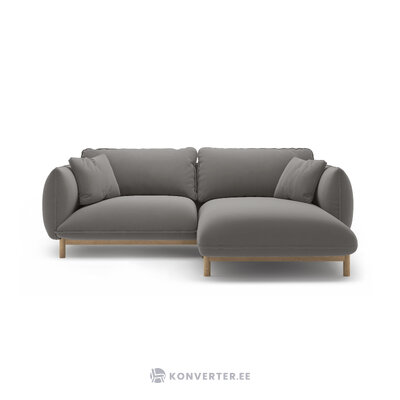 Угловой диван «Ада» серый, бархат, правый