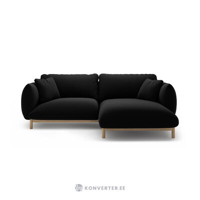 Угловой диван «Ада» черный, бархат, правый