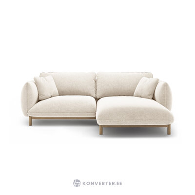 Угловой диван «Ада» цвета слоновой кости, структурированная ткань, правый