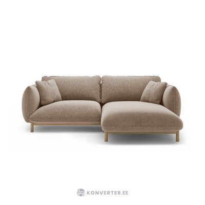 Угловой диван «Ада» песочный, структурированная ткань, правый