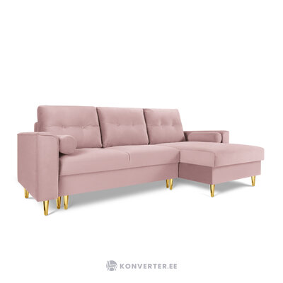 Kampinė sofa leona, 4-vietė (micadon home) levandų, aksomo, aukso metalo, geriau