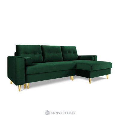 Kampinė sofa leona, 4 vietų (micadoni home) buteliukas žalias, aksominis, auksinis metalas, geriau