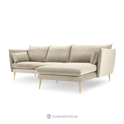 Kampinė sofa agatas, 4-vietė (micadoni home) smėlio spalvos, aksominis, auksinis metalas, geriau