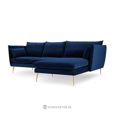 Kampinė sofa agatas, 4-vietė (micadoni home) sodriai mėlyna, aksominė, auksinė metalinė, dešinė