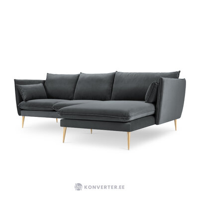 Kampinė sofa agatas, 4-vietė (micadoni home) tamsiai pilka, aksominė, aukso spalvos metalas, dešinė