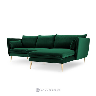 Угловой диван агат, 4-х местный (микадони домашний) бутылочно-зеленый, бархат, золотой металл, лучше