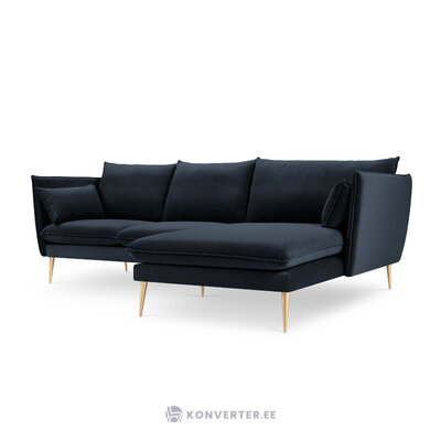 Kampinė sofa agatas, 4-vietė (micadon home) tamsiai mėlyna, aksominė, auksinė metalinė, dešinė