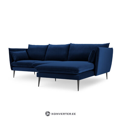 Kampinė sofa agatas, 4-vietė (micadoni home) tamsiai mėlyna, aksominė, juodo metalo, dešinė