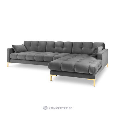 Mamaia kampinė sofa, 5-vietė (micadoni home) šviesiai pilka, aksominė, auksinė metalinė, geresnė