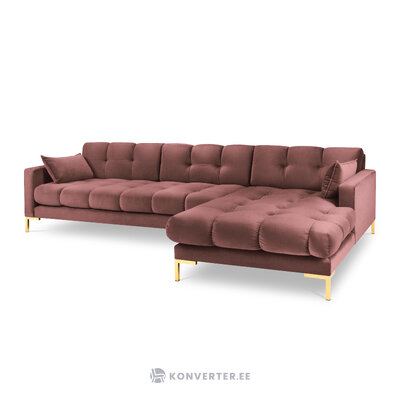 Kampinė sofa mamaia, 5-vietė (micadoni home) rožinė, aksominė, auksinė metalinė, geresnė