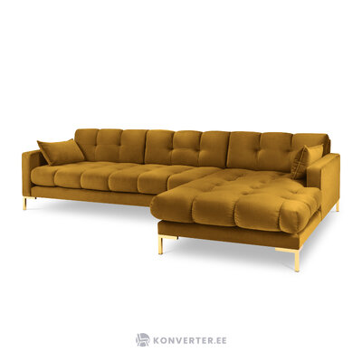 Kampinė sofa mamaia, 5-vietė (micadoni home) geltona, aksominė, auksinė metalinė, dešinė