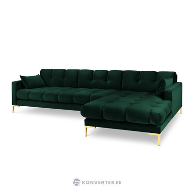 Mamaia kampinė sofa, 5 vietų (micadoni home) buteliukas žalias, aksominis, auksinis metalas, geriau