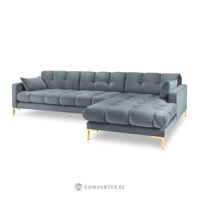 Mamaia kampinė sofa, 5-vietė (micadoni home) šviesiai mėlyna, aksominė, auksinė metalinė, dešinė