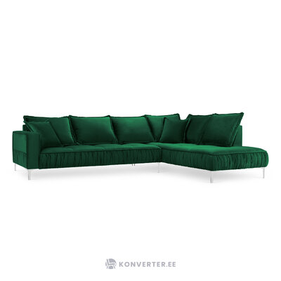 Jardanite corner sofa, 5-seater (micadoni home) bottle green, velvet, silver metal, better