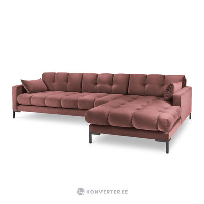 Mamaia kampinė sofa, 5 vietų (micadoni home) rožinė, aksominė, juodo metalo, geriau