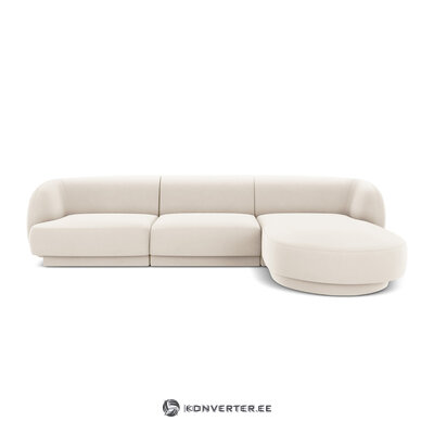 Kampinė sofa miley (micadon riboto leidimo) šviesiai smėlio spalvos, aksominė, geriau