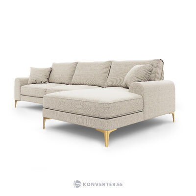 Corner sofa larnite, 5-seater (micadoni home) light beige, structured fabric, gold metal, better