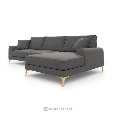 Larnite kampinė sofa, 5 vietų (micadoni home) tamsiai pilka, struktūrinio audinio, aukso metalo, geresnė